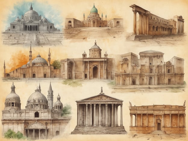 Auf dem Bild sind verschiedene architektonische Stile und Gebäude zu sehen, die an monumentale Bauwerke erinnern. Diese könnten symbolisch für die vielfältige Kultur und Geschichte von Ländern wie Bulgarien oder dem Einfluss des Byzantinischen und Osmanischen Reiches stehen.
In Bezug auf die fünf kulturellen Schätze Bulgariens könnten folgende vergleichbare Elemente hervorgehoben werden:
1. **Die Rila-Klosterkirche** – Ein bedeutendes Beispiel für bulgarische Architektur und das spirituelle Zentrum des orthodoxen Glaubens.
2. **Die Altstadt von Plowdiw** – Reiche Kulturgeschichte, die in den gut erhaltenen antiken und osmanischen Bauwerken sichtbar wird.
3. **DasAlexandrovna Kloster** – Repräsentiert die religiöse und kulturelle Bedeutung Bulgariens im Laufe der Jahrhunderte.
4. **Die Thrakergräber** – Wie die auf dem Bild dargestellten Monumente, symbolisieren sie die lange Geschichte und die vielfältigen Einflüsse in der Region.
5. **Die Kukeri-Festivals** – Diese lebendige Tradition könnte in den dargestellten architektonischen Elementen, die oft mit Festen verbunden sind, symbolisch reflektiert sein.
Die Kombination dieser Elemente zeigt die reiche kulturelle Vielfalt und Geschichte, die auch in der bulgarischen Kultur verwurzelt ist.