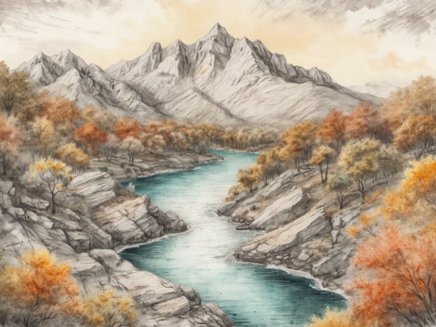 Das Bild lädt ein, die atemberaubende Schönheit Norwegens zu erkunden. In der dargestellten Landschaft erkennt man majestätische Berge, die sich majestätisch gegen den Himmel erheben. Ein klarer, türkisfarbener Fluss schlängelt sich durch die Szenerie und zieht das Auge entlang seiner sanften Kurven.
Die Ufer sind gesäumt von herbstlich gefärbten Bäumen, deren Laub in warmen Gelb- und Rottönen strahlt. Die sanfte Farbgebung und die feinen Details der Steine und Bäume vermitteln eine friedliche und beruhigende Atmosphäre, die typisch für die zauberhaften Landschaften Norwegens ist. Diese Kombination aus Bergen, Wasser und herbstlicher Vegetation macht das Bild zu einem schönen Vertreter der nordischen Naturidylle.