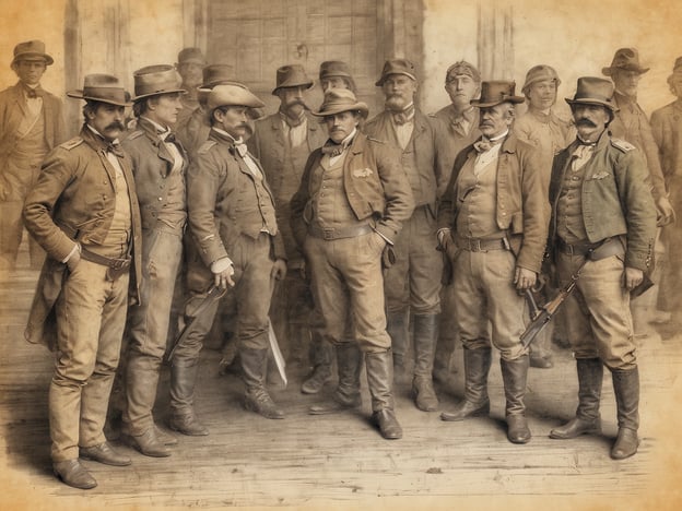 Auf dem Bild sieht man eine Gruppe von Männern in historischer Kleidung, die wahrscheinlich aus einer revolutionären Ära stammen. Sie stehen auf einer Veranda oder einer ähnlichen Fläche und tragen Hüte, Jacken und Stiefel, was darauf hindeutet, dass sie in einer militärischen oder politischen Funktion waren.
Diese Art von Aufnahmen erinnert stark an die Zeit der Revolutionen in Santa Clara, wo viele Männer zusammenkamen, um für ihre Überzeugungen und politischen Ziele zu kämpfen. Die Stadt spielte eine bedeutende Rolle während der kubanischen Revolution, als viele Revolutionäre und Rebellen mobil machten, um gegen die bestehenden Regierungen zu kämpfen. Die abgebildeten Männer könnten Repräsentanten solcher Bewegungen sein, die sich in kritischen Momenten der Geschichte fanden, geprägt von Kameradschaft, Mut und dem Streben nach Freiheit.
Die Kleidung und die Haltung der Männer deuten auf eine respektvolle und ernste Atmosphäre hin, die in Zeiten des Wandels häufig anzutreffen ist. Solche Bilder sind wichtig, um die Kämpfe und Hoffnungen der Menschen in dieser bewegten Zeit zu dokumentieren.