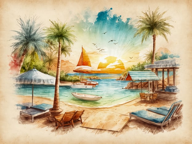 Auf dem Bild ist eine malerische Küstenlandschaft mit Palmen, einem Sonnenuntergang und einem ruhigen Wasser zu sehen. Es gibt Liegen und einen Sonnenschirm am Strand, sowie ein Boot und ein Segelboot im Wasser.
In Bezug auf Budgetplanung könnte man überlegen, wie viel Geld für einen Urlaub an einem solchen Ort eingeplant werden sollte. Dazu zählen die Kosten für Unterkunft, Verpflegung, Aktivitäten (wie Bootfahren oder Schwimmen) sowie mögliche Transportkosten. Ein detaillierter Budgetplan hilft dabei, die Ausgaben im Auge zu behalten und den Aufenthalt optimal zu genießen.