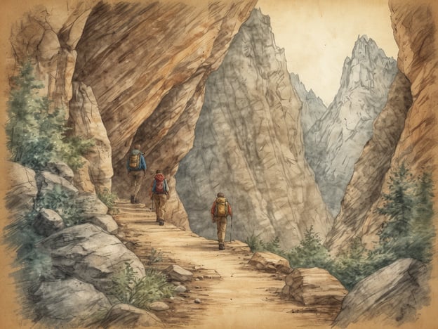 Auf dem Bild sind drei Wanderer zu sehen, die einen schmalen Pfad in einer beeindruckenden Berglandschaft entlanggehen. Die Umgebung besteht aus majestätischen Felsen und hohen Bergen, die zur Erkundung in der Natur einladen. Diese Szenerie eignet sich perfekt für Aktivitäten wie:
1. **Wandern** – Erforschen von malerischen Trails und die Natur hautnah erleben.
2. **Klettern** – Die steilen Felsen bieten Herausforderungen für erfahrene Kletterer.
3. **Fotografie** – Atemberaubende Landschaften festhalten und die Schönheit der Natur dokumentieren.
4. **Naturbeobachtung** – Vögel und andere Wildtiere in ihrem natürlichen Lebensraum beobachten.
5. **Camping** – Eine Nacht unter den Sternen verbringen und das Abenteuer der Natur genießen.
Diese Aktivitäten sind ideal für Abenteuerlustige und Naturliebhaber, die die Ruhe und Schönheit der Berge schätzen.
