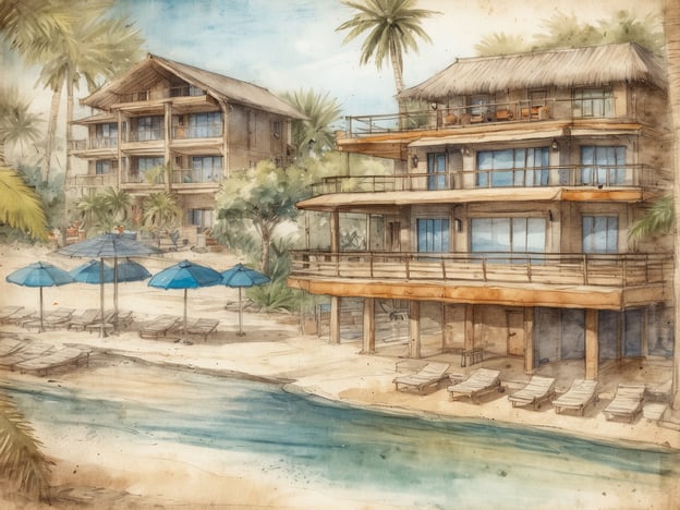Auf dem Bild ist eine künstlerische Darstellung eines Resorts zu sehen, das von tropischen Pflanzen umgeben ist. Im Vordergrund sind Liegen und Sonnenschirme zu erkennen, die an einem Strand liegen, während im Hintergrund zwei mehrstöckige Gebäude stehen.
Hier sind die Top 5 Sterne Resorts in Hurghada, die einem solchen Bild ähnlich sein könnten:
1. **Steigenberger Aldau Beach Hotel** – Bekannt für seinen weitläufigen Strand und luxuriöse Annehmlichkeiten.
2. **Sheraton Soma Bay Resort** – Bietet einen wunderschönen Blick auf das Meer und hat tolle Freizeiteinrichtungen.
3. **Baron Palace Sahl Hasheesh** – Ein beeindruckendes Resort mit opulenten Zimmern und einem großen Poolbereich.
4. **Mövenpick Resort & Spa El Gouna** – Berühmt für seinen privaten Strand und zahlreiche Wassersportmöglichkeiten.
5. **Kempinski Hotel Soma Bay** – Ein elegantes Hotel mit einer atemberaubenden Lage und exzellentem Service.
Diese Resorts bieten ähnliche entspannende umgebungen und luxuriöse Einrichtungen, wie sie auch auf dem Bild dargestellt sein könnten.