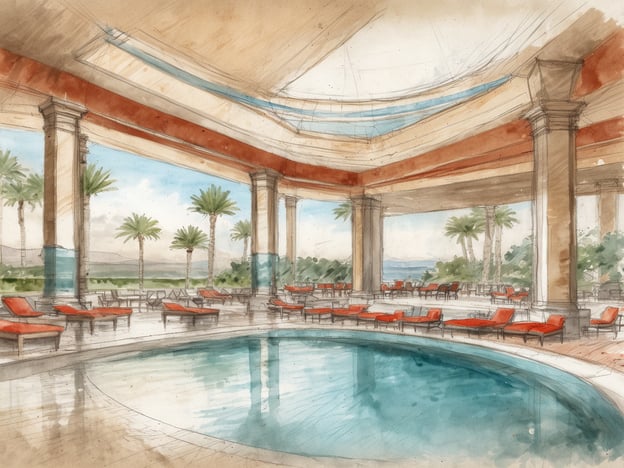 Auf dem Bild ist eine künstlerische Darstellung eines luxuriösen Resorts zu sehen. Der Innenbereich ist elegant gestaltet, mit einem zentralen Poolbereich, umgeben von Säulen und großen Fenstern, die einen Blick auf Palmen und eine angenehme Landschaft bieten. Die Liegen sind in einem einladenden Rot gehalten, was dem Ambiente eine entspannte Atmosphäre verleiht.
Hier sind einige der besten 5-Sterne-All-Inclusive-Resorts weltweit, die ähnliche Merkmale aufweisen:
1. **Grand Velas Riviera Maya, Mexiko** – Bekannt für seine luxuriösen Suiten und hervorragenden gastronomischen Angebote.
2. **Banyan Tree Mayakoba, Mexiko** – Umgeben von natürlicher Schönheit mit privaten Villen und erstklassigen Annehmlichkeiten.
3. **The Reserve at Paradisus Palma Real, Dominikanische Republik** – Elegante Unterkünfte und ein breites Angebot an Aktivitäten.
4. **Ikos Olivia, Griechenland** – Berühmt für seinen ausgezeichneten Service und das bemerkenswerte Essen.
5. **Royalton Saint Lucia, St. Lucia** – Ein traumhaftes Resort mit herrlichem Blick auf das Karibische Meer.
Diese Resorts bieten alles, was für einen entspannten und luxuriösen Urlaub erforderlich ist.
