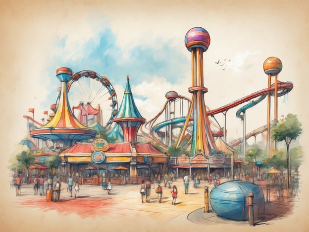 Das Bild zeigt eine lebendige und farbenfrohe Freizeitpark-Szene, die an den Europa-Park erinnert. Der Europa-Park, eröffnet im Jahr 1975, ist einer der größten Freizeitparks in Europa und bekannt für seine thematischen Bereiche, die verschiedene europäische Länder repräsentieren.
Im europäischen Stil sind die Türme, Fahrgeschäfte und die festliche Atmosphäre zu erkennen, die Besucher in eine Welt voller Abenteuer und Spaß entführen. Besonders bemerkenswert sind die zahlreichen Attraktionen wie Achterbahnen und Karussells, die für Nervenkitzel und Unterhaltung sorgen. Die Mischung aus Farben und lebendigen Elementen spiegelt das bunte und einladende Ambiente des Parks wider, der jährlich Millionen von Besuchern anzieht.