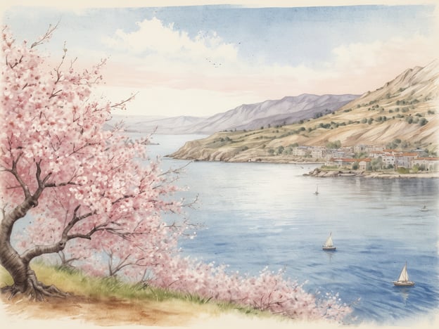 Auf dem Bild sind blühende Kirschbäume zu sehen, die an einem ruhigen Gewässer stehen. Die sanften Hügel und die kleinen Boote auf dem Wasser schaffen eine friedliche Stimmung, ideal für einen Frühlingsurlaub.
Beliebte Reiseziele für das Frühjahr könnten sein:
1. **Kyoto, Japan** – Berühmt für seine Kirschblüten und traditionellen Tempel.
2. **Amsterdam, Niederlande** – Bekannt für die blühenden Tulpen und malerischen Grachten.
3. **Sizilien, Italien** – Eine wunderschöne Insel mit Kräuterfeldern und mildem Klima.
4. **Santorin, Griechenland** – Für seine weißen Häuser und atemberaubenden Sonnenuntergänge.
5. **Washington, D.C., USA** – Bekannt für die Kirschblütenfeste, die im Frühling stattfinden.
Diese Ziele bieten malerische Landschaften und eine angenehme Atmosphäre für Erholung und Entdeckung.