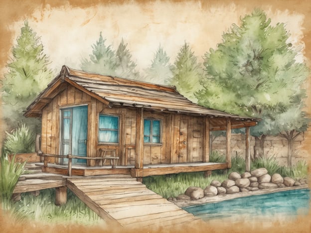 Auf dem Bild ist eine charmante Holzhütte zu sehen, die in einer natürlichen Umgebung steht. Diese Unterkunft hat eine gemütliche Terrasse, die auf einen kleinen Teich oder einen Wasserlauf führt, umgeben von grünen Bäumen und Pflanzen.
Für einen frühlingshaften Urlaub wäre so eine Hütte ideal, um die Ruhe der Natur zu genießen. Man könnte die frische Luft genießen, Spaziergänge in der Umgebung unternehmen und die Schönheit der Natur erleben. Solche besonderen Unterkünfte bieten oft eine perfekte Mischung aus Gemütlichkeit und Abenteuer, ideal für Entspannung und Erholung.