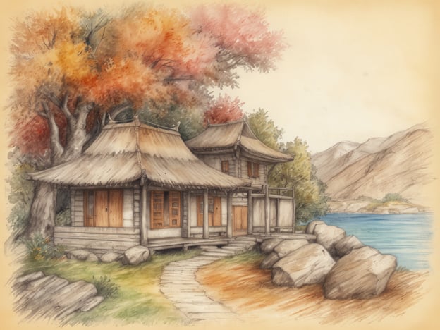 Auf dem Bild ist eine malerische Landschaft zu sehen, die ein traditionelles Gebäude in einer ruhigen Umgebung zeigt, umgeben von Bäumen mit bunten Blättern und einem Gewässer im Hintergrund. Diese Darstellungen erinnern an die Bedeutung von Auszeiten im Kloster.Auszeiten im Kloster bieten die Möglichkeit, dem hektischen Alltag zu entfliehen und innere Ruhe zu finden. In einer solchen Umgebung können Menschen Spiritualität und Achtsamkeit erfahren, was zu persönlichem Wachstum und Selbstreflexion führt. Die beruhigende Natur und diesimpel gestalten Architektur fördern eine Atmosphäre der Stille und des Friedens, die es den Klosterbewohnern und Besuchern ermöglicht, sich auf das Wesentliche zu konzentrieren.