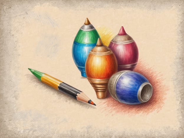 Auf dem Bild sind bunte Kreisel und ein Buntstift zu sehen. Diese Szenerie bietet eine wunderbare Inspiration für kreative Auszeiten zu Hause.Hier sind einige Ideen:1. **Kreisel kreativ gestalten**: Nimm einfache Holz- oder Pappkreisel und bemale sie mit bunten Farben oder Aufklebern. Lasse deiner Kreativität freien Lauf!2. **Farbenfrohes Mandala**: Nutze deinen Buntstift, um ein Mandala zu gestalten. Es ist entspannend und fördert die Konzentration.3. **Rätsel- und Spielzeit**: Erstelle ein eigenes Spiel, indem du mit den Kreisel kleine Herausforderungen oder Wettkämpfe entwickelst. Wer kann den Kreisel am längsten drehen?4. **Kunstwerke sammeln**: Mache eine kleine Galerie aus deinen Kreisel-Kunstwerken. Hänge sie an der Wand auf und genieße den Anblick.5. **Schreibzeit mit Farben**: Nutze den Buntstift, um in einem Journal kreativ zu schreiben. Kombiniere Zeichnungen mit Texten, um deine Gedanken festzuhalten.Nimm dir etwas Zeit für diese Aktivitäten, um den Alltag entspannt hinter dir zu lassen!