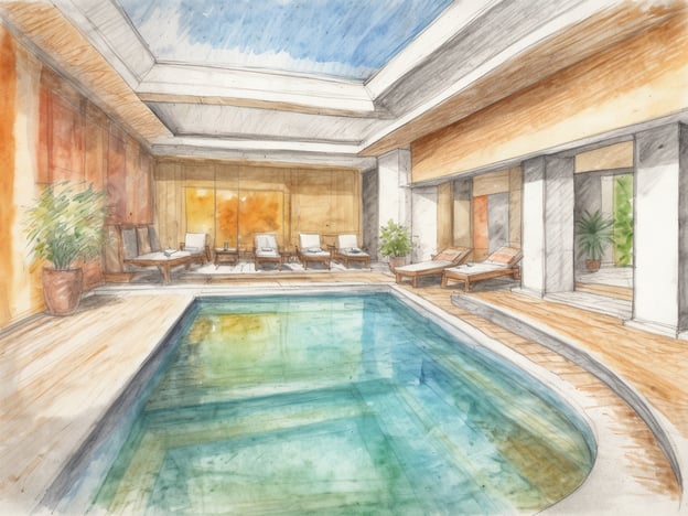 Auf dem Bild ist eine stilisierte Zeichnung eines Innenbereichs eines Spa-Resorts zu sehen. Es zeigt einen Pool, umgeben von Liegen und Pflanzen, mit großen Fenstern, die Licht hereinlassen. Die harmonische Gestaltung und die entspannende Atmosphäre deuten darauf hin, dass es sich um einen Ort der Erholung und Wellness handelt.
Wenn du nach einer Auswahl von SPA-Resorts suchst, könntest du Optionen wie „Wellness-Oasen in den Alpen“, „Tropische Spa-Resorts auf Bali“ oder „Luxuriöse Spa-Hotels in der Stadt“ in Betracht ziehen.