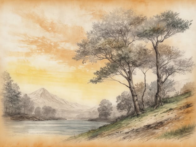 Auf dem Bild ist eine malerische Landschaft zu sehen, die von Bäumen, einem Fluss und einem Gebirge im Hintergrund geprägt ist. Der Sonnenuntergang sorgt für eine warme, beruhigende Farbpalette.
Zwei Auswahlkriterien für den perfekten Ort zum Abschalten könnten sein:
1. **Natürliche Umgebung**: Die Präsenz von Natur, wie in diesem Bild mit den Bäumen und dem Fluss, fördert Ruhe und Entspannung.
2. **Friedliche Atmosphäre**: Die ruhige Stimmung, die durch die sanften Farben und die Landschaft vermittelt wird, ist ideal für das Abschalten und die Regeneration.