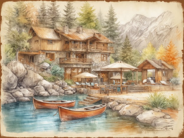 Auf dem Bild ist eine idyllische Landschaft mit einem großen, rustikalen Holzhaus zu sehen. Neben dem Haus befinden sich komfortable Sitzgelegenheiten unter Sonnenschirmen und eine Terrasse, die zu einem schönen Wasserbereich führt.
Mögliche Aktivitäten und Behandlungen, die dort stattfinden könnten, sind:
1. **Boot fahren**: Mit den zwei kleinen Booten auf dem Wasser.
2. **Entspannen**: Auf den Liegen unter den Sonnenschirmen.
3. **Grillen oder Picknicks**: Auf der Terrasse mit Blick auf das Wasser.
4. **Wanderungen**: In der umgebenden Natur und den Bergen.
5. **Naturbeobachtungen**: Tiere und Pflanzen in der Umgebung erkunden.
6. **Meditation oder Yoga**: In der ruhigen Umgebung der Natur.
Solche Aktivitäten fördern Entspannung und Erholung in einer malerischen Kulisse.