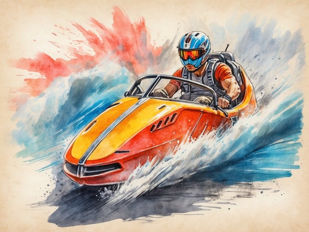 Auf dem Bild ist ein Fahrer zu sehen, der in einem rot-orangefarbenen Wasserfahrzeug fährt. Er sitzt in einem sportlichen Boot, das mit hoher Geschwindigkeit über die Wellen gleitet. Der Fahrer trägt einen Helm und ist bereit, das Abenteuer auf dem Wasser zu genießen.
**Ein Tag im Parc Astérix:** Während eines Besuchs im Parc Astérix könntest du dich auf ähnliche aufregende Attraktionen freuen, die dir den Nervenkitzel und die Freude am Abenteuer vermitteln. Hier warten rasante Fahrgeschäfte und spannende Shows, die dich in die Welt der gallischen Helden und ihrer Abenteuer entführen!