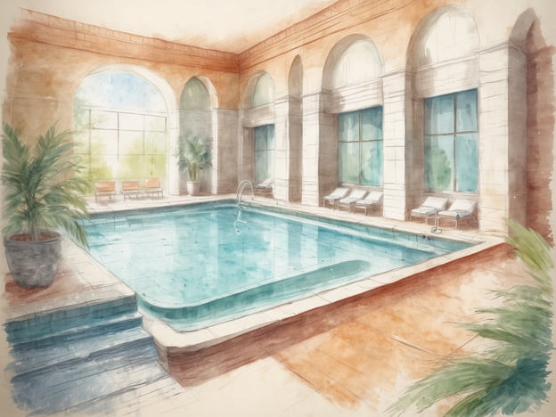 Auf dem Bild ist ein elegantes Spa mit einem Indoor-Pool zu sehen. Die Architektur ist lichtdurchflutet und freundlich, mit großen Fenstern und einer entspannenden Atmosphäre. Um den Pool herum gibt es Liegen und dekorative Pflanzen, die zur Wellness-Oase beitragen.Für ein ähnliches Erlebnis könntest du die besten Thermalbäder und Spa-Oasen in der Region besuchen, wie zum Beispiel das berühmte Thermalbad in Baden-Baden oder die entspannenden Spas in der Umgebung des Tegernsees. Diese Orte bieten hervorragende Einrichtungen und eine ruhige Umgebung, ideal zur Erholung und Entspannung.
