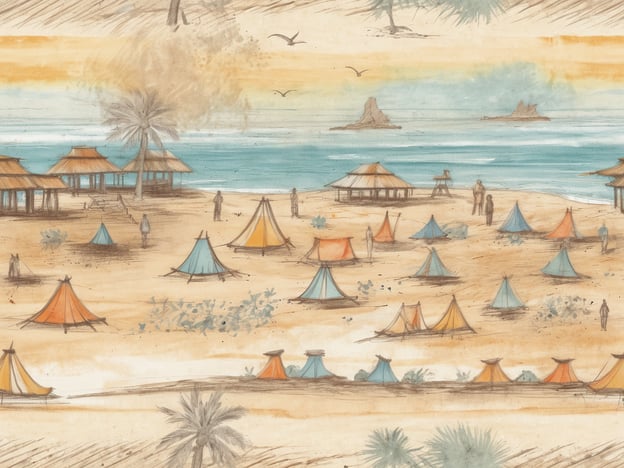 Auf dem Bild ist eine ruhige Küstenlandschaft mit Zelten und verschiedenen kleinen Gebäuden zu sehen. Diese Szenerie lädt zu Aktivitäten ein, die Körper und Seele guttun.
1. **Strandspaziergänge**: Die frische Meeresluft und das sanfte Rauschen der Wellen fördern die Entspannung und das Wohlbefinden.
2. **Meditation am Wasser**: Die ruhige Umgebung eignet sich hervorragend für Meditation oder Achtsamkeitsübungen, um innere Ruhe zu finden.
3. **Lagunen-Schwimmen**: Das Wasser bietet die Möglichkeit für erfrischende Schwimmrunden, die sowohl den Körper stärken als auch für gute Laune sorgen.
4. **Lagerfeuerabende**: Gemeinsame Abende am Lagerfeuer schaffen ein Gefühl von Gemeinschaft und Geborgenheit.
5. **Naturbeobachtungen**: Die umgebende Natur und Tierwelt laden dazu ein, die Sinne zu schärfen und die Schönheit der Umwelt wahrzunehmen.
Diese Kombination von Aktivitäten fördert körperliche Fitness sowie seelisches Wohlbefinden.