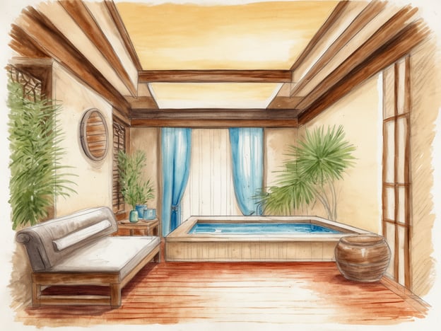 Auf dem Bild ist ein gemütlicher Wellnessbereich mit einem kleinen Whirlpool zu sehen. Die Einrichtung ist modern und einladend, mit einer bequemen Liege und Pflanzen, die eine entspannende Atmosphäre schaffen.Für das perfekte Wellness-Hotel wären folgende zwei Auswahlkriterien wichtig:1. **Lage und Umgebung**: Ein ruhiger Standort, umgeben von Natur oder schönen Ausblicken, trägt maßgeblich zur Entspannung bei.2. **Vielfältiges Wellness-Angebot**: Eine breite Palette an Behandlungen, von Massagen bis zu speziellen Wellness-Anwendungen, sorgt dafür, dass jeder Gast individuell betreut wird und die Erholung maximiert wird.