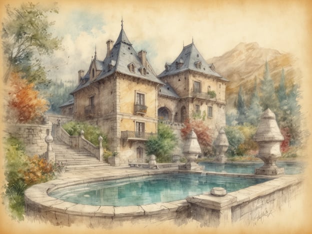 Auf dem Bild ist ein malerisches Schloss oder eine Villa zu sehen, umgeben von einem schön gestalteten Garten und einem Pool. Die Architektur ist elegant, mit Türmen und einer Steinmauer, die dem Ort einen charmanten Charakter verleiht.Beliebte Wellness-Ziele in Deutschland sind:1. **Baden-Baden** – Berühmt für seine Thermalbäder und luxuriösen Spas.2. **Schwarzwald** – Bekannt für Anwendungen in der Natur und Wellnesshotels.3. **Tegernsee** – Ein wunderschöner See mit Möglichkeiten für Wellness- und Entspannungsangebote.4. **Sylt** – Eine Nordseeinsel, die für ihre Strände und Wellnessangebote bekannt ist.5. **Bad Kissingen** – Ein traditioneller Kurort mit verschiedenen Gesundheitsangeboten.Diese Orte bieten vielfältige Möglichkeiten zum Entspannen und Erholen.