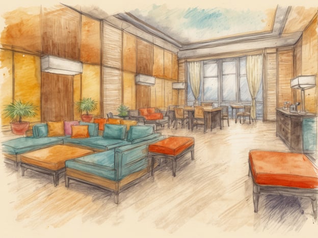 Auf dem Bild ist eine stilvolle und einladende Lounge zu sehen, die für ein Wellness-Hotel geeignet ist. Es gibt einige Kriterien, die hier positiv auffallen:
1. **Bequeme Sitzgelegenheiten**: Die bunten Sofas und Ottomane bieten Komfort und laden zum Entspannen ein. Eine gute Lounge sollte gemütliche Sitzmöglichkeiten bieten.
2. **Helle und freundliche Atmosphäre**: Das helle Holz und die großen Fenster sorgen für viel Tageslicht, was eine angenehme und entspannende Umgebung schafft.
3. **Grüne Pflanzen**: Die Pflanzen tragen zur Schaffung einer beruhigenden Atmosphäre bei und fördern ein gesundes Raumklima.
4. **Multifunktionaler Raum**: Der Raum scheint sowohl für Entspannung als auch für gesellige Zusammenkünfte geeignet zu sein, was für Wellness-Hotels wichtig ist.
5. **Stimmungsvolle Beleuchtung**: Die Lampen schaffen ein warmes Licht und unterstützen das entspannende Ambiente.
Insgesamt vermittelt das Bild den Eindruck eines modernen und einladenden Wellness-Bereichs.