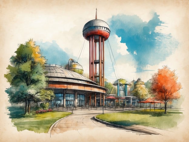 Auf dem Bild ist eine künstlerische Darstellung eines futuristisch anmutenden Gebäudes zu sehen, umgeben von einem gepflegten Grünbereich. Dies erinnert an die Gestaltungselemente, die man in Freizeitparks wie Alton Towers findet.
Alton Towers, einer der bekanntesten Vergnügungsparks in Großbritannien, hat eine bewegte Geschichte, die bis ins 19. Jahrhundert zurückreicht. Ursprünglich war es ein Herrenhaus mit wunderschönen Gärten, das im Jahr 1980 in einen Freizeitpark umgewandelt wurde. Der Park ist bekannt für seine aufregenden Achterbahnen, thematisierten Fahrgeschäfte und das wunderschöne Gelände, das sich harmonisch in die Landschaft einfügt.
Die Darstellung auf dem Bild könnte eine moderne Erweiterung oder ein neu gestaltetes Gebäude im Park symbolisieren, das die Tradition von Innovation und Spaß verkörpert, die Alton Towers zu bieten hat.