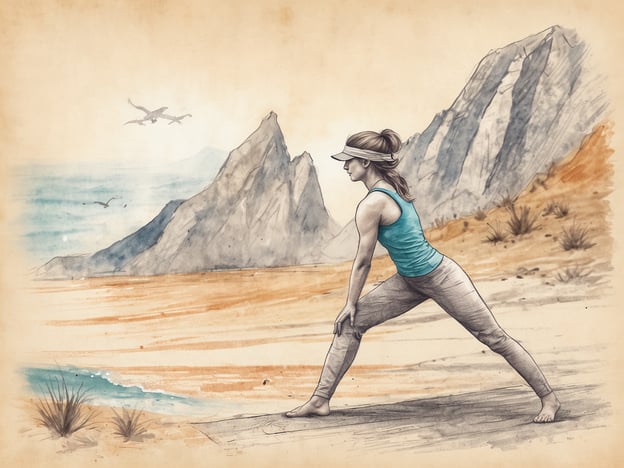 Auf dem Bild ist eine Frau zu sehen, die in einer Outdoor-Umgebung eine Körperübung macht. Sie führt eine Yoga- oder Dehnübung durch, möglicherweise eine Kriegerpose, die sowohl Stärke als auch Gleichgewicht fördert. Die Umgebung ist von Berglandschaften und einem Meer geprägt, was eine entspannende und inspirierende Atmosphäre schafft.
Aktivitäten wie Yoga oder Dehnübungen sind hervorragend für die körperliche Fitness und fördern gleichzeitig die geistige Entspannung. Solche Übungen können helfen, Stress abzubauen und die Konzentration zu verbessern. Die Verbundenheit mit der Natur, wie in diesem Szenario, unterstützt auch das allgemeine Wohlbefinden von Körper und Geist.
