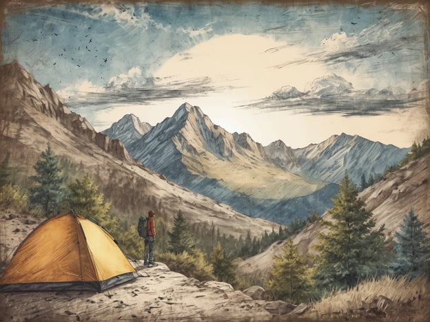 Auf dem Bild ist eine idyllische Naturlandschaft mit hohen Bergen und einem Zelt im Vordergrund zu sehen. Der Mensch steht vermutlich auf einem Aussichtspunkt und genießt die Aussicht auf die majestätische Bergwelt.Aktivitäten für Naturliebhaber in dieser Szenerie könnten sein:- Wandern auf den umliegenden Bergpfaden- Zeltcamping in der Natur und die Stille genießen- Vogelbeobachtung, um die verschiedenen Arten zu entdecken- Fotografieren der atemberaubenden Landschaft- Sternenhimmel beobachten in der klaren Nachtluft.Diese Aktivitäten bieten eine fantastische Möglichkeit, die Schönheit der Natur hautnah zu erleben.