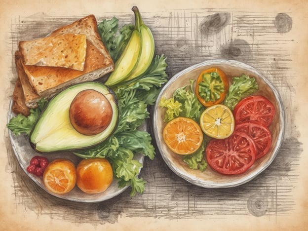Auf dem Bild sind zwei Schalen mit gesunden Nahrungsmitteln zu sehen. Eine Schale enthält frische Salatblätter, geschnittene Tomaten und Zitrusfrüchte. Die andere Schale umfasst Avocado, Bananen, verschiedene Zitrusfrüchte und Vollkornbrot.Diese Lebensmittel sind reich an Vitaminen, Ballaststoffen und gesunden Fetten, was wichtige Elemente für eine ausgewogene Ernährung und gute Gesundheit sind. Der Verzehr von frischem Obst und Gemüse kann das Immunsystem stärken und zur allgemeinen Wohlbefinden beitragen. Vollkornprodukte unterstützen die Verdauung und liefern langanhaltende Energie.