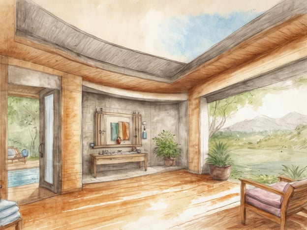Auf dem Bild ist eine Wasserfarbe eines hellen, einladenden Raums zu sehen, möglicherweise eine Wellness-Oase oder Spa-Umgebung. Der Raum hat große Fenster, die Licht und einen Blick ins Freie auf grüne Landschaften bieten. Mögliche Anknüpfungspunkte zu den Top 15 Wellnesshotels in Deutschland wären:1. **Schwarzwaldhotel Tannenhof** - für entspannende Spa-Erlebnisse.2. **Aqua Palace** - bekannt für luxuriöse Entspannung und Wasseranwendungen.3. **Hamburger Hof** - Urbanität trifft Wellness.4. **Bayerischer Wald, Naturhotel** - eingebettet in die Natur, ähnlich der ruhigen Aussicht.5. **Hotel Jagdhof** - für umfassende Wellness- und Spa-Anwendungen.6. **Bodensee** - für idyllische Ausblicke und Wellness.7. **Kempinski Hotel Berchtesgaden** - hervorragende Spa-Angebote in alpiner Umgebung.8. **Schlosshotel Fiss** - Stil und Wellness im Schlossambiente.9. **Therme Erding** - vielfältige Wasser- und Wellnessangebote.10. **Hotel Esplanade** - Ruhe und Erholung in stilvollem Ambiente.11. **Alpenpalace Luxury Hideaway** - für hochwertige Wellness-Erfahrungen.12. **Bergland Design- und Wellnesshotel** - modernes Design und Entspannung.13. **Falkensteiner Hotel & Spa** - für luxuriöse Spa-Erlebnisse.14. **Landhaus Bacher** - für eine ruhige und erholsame Atmosphäre.15. **Vitalhotel Alter Meierhof** - bekannt für erstklassige Wellness-Behandlungen.Diese Hotels bieten ähnliche ruhige und entspannende Atmosphären, wie sie im Bild dargestellt sind.
