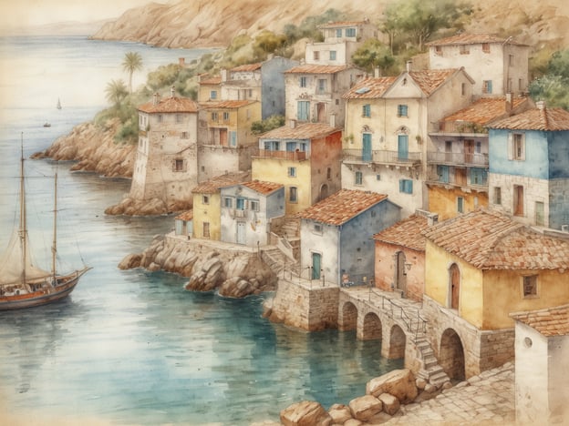 Das Bild zeigt eine malerische Küstenlandschaft, die an den charmanten Hafen von Port d'Andratx auf Mallorca erinnert. In der Darstellung sieht man bunte, traditionelle Häuser, die sich an die Felsen schmiegen, während ein Boot sanft im Wasser schaukelt. Die ruhige Atmosphäre und die reflektierenden Wasserspiegelungen vermitteln ein Gefühl von Frieden und Idylle.
Port d'Andratx hat eine lange Geschichte, die bis in die Antike zurückreicht. Ursprünglich ein kleiner Fischereihafen, entwickelte sich der Ort über die Jahrhunderte zu einem beliebten Ziel für Touristen und Künstler. Die Vielfalt der Farbtöne der Gebäude spiegelt die mediterrane Architektur wider, die den Charakter des Landes prägt und den Einfluss der Kultur und Geschichte widerspiegelt. Das Bild fängt das Wesen dieses idyllischen Hafens perfekt ein und lädt dazu ein, die malerische Kulisse zu genießen.