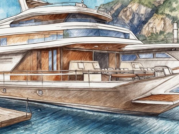 Auf dem Bild ist ein luxuriöses Motorboot zu sehen, das vor der malerischen Kulisse von Port d'Andratx ankert. Die elegante Linienführung und die hochwertigen Materialien des Yachts deuten auf einen hohen Luxusstandard hin. Das Boot verfügt über großzügige Terrassenbereiche, die ideal für gesellige Stunden in der atemberaubenden Umgebung sind. Der Stil und die Gestaltung reflektieren das Lebensgefühl von Eleganz und Exklusivität, das mit Port d'Andratx verbunden ist.
