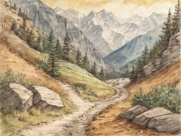 Auf dem Bild ist eine malerische Landschaft mit einem Weg zu sehen, der durch ein Tal zwischen Bergen führt. Die Umgebung ist von Bäumen und Felsen geprägt, und im Hintergrund sind schneebedeckte Gipfel zu erkennen.
Wenn du in einer solchen Gegend bist, könntest du folgende Ausflugstipps in Betracht ziehen:
1. **Wanderungen**: Es gibt zahlreiche Wanderwege in den Bergen, die atemberaubende Ausblicke bieten. Informiere dich über Rundwanderungen oder anspruchsvollere Bergtouren.
2. **Picknickplätze**: Suche dir einen schönen Platz entlang des Weges, um ein Picknick in der Natur zu genießen. Viele Wanderwege bieten rustikale Bänke oder idyllische Lichtungen.
3. **Fotografie**: Die Landschaft eignet sich hervorragend für die Fotografie. Halte die eindrucksvollen Ausblicke und die Flora und Fauna fest.
4. **Naturführungen**: Informiere dich, ob es geführte Touren gibt, die dir mehr über die lokale Flora, Fauna und Geologie näherbringen.
5. **Besuch von Bergseen**: Falls in der Nähe ein Bergsee liegt, ist ein Ausflug dorthin oft sehr lohnenswert. Die klaren Wasserspiegel bieten einmalige Fotomöglichkeiten.
Egal, ob du gerne wanderst oder einfach die Natur genießen möchtest, solche Landschaften bieten viele Möglichkeiten für Erholung und Abenteuer.