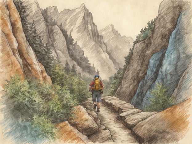 Auf dem Bild ist ein Wanderer zu sehen, der auf einem schmalen Pfad durch eine Berglandschaft geht. Die beeindruckenden Felsen und die grüne Vegetation um ihn herum schaffen eine abenteuerliche Atmosphäre.
Für abenteuerlustige Aktivitäten bietet sich an:
1. **Wandern**: Erkunden von neuen Wanderwegen und Naturparks.
2. **Klettern**: Die Herausforderung meistern, vertikale Felsen zu erklimmen.
3. **Camping**: Übernachten im Freien und das Lagerfeeling genießen.
4. **Fotografieren**: Atemberaubende Landschaften und Naturaufnahmen machen.
5. **Wildbeobachtung**: Tier- und Pflanzenarten in ihrer natürlichen Umgebung beobachten.
Diese Aktivitäten sorgen für ein aufregendes Erlebnis in der Natur!