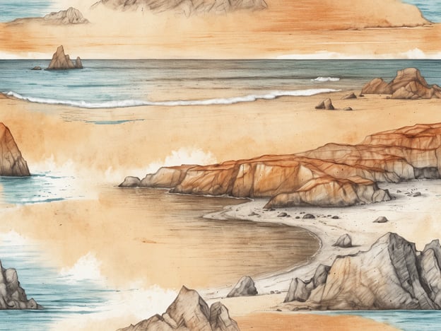 Auf dem Bild sind malerische Küstenlandschaften zu sehen, die durch sanfte Strände und beeindruckende Felsen gekennzeichnet sind. Das Meer erstreckt sich in verschiedenen Blautönen, wobei sanfte Wellen an den Strand schlagen.Aktivitäten, die man an einem solchen Ort genießen könnte, sind Strandspaziergänge, Schwimmen im klaren Wasser oder das Erkunden der Felsen und Buchten. Es wäre auch ideal für Picknicks oder das Beobachten von Sonnenuntergängen am Meer. Dies sind typische Merkmale einer idyllischen Küstenregion, die Erholung und Naturerlebnis verspricht.
