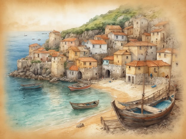 Auf dem Bild ist eine malerische Küstenlandschaft zu sehen, die an Portocolom auf Mallorca erinnert. Portocolom ist bekannt für seinen charmanten Hafen und die traditionellen Häuser mit roten Ziegeldächern. Die Architektur spiegelt den Einfluss der Fischertraditionen wider, die für die Geschichte des Ortes entscheidend sind.
Die kleinen Boote im Wasser deuten auf die maritime Kultur hin, während die ruhige Bucht eine perfekte Kulisse für eine lange Fischertradition bietet. In der Vergangenheit war Portocolom ein bedeutender Hafen für den Handel und die Fischerei, was seine Entwicklung als lebendiger Ort geprägt hat. Die sanfte Küstenlinie und die malerischen Steinhäuser verleihen dem Bild eine nostalgische Atmosphäre, die an die Geschichte und die Schönheit dieses historischen Fischerorts erinnert.