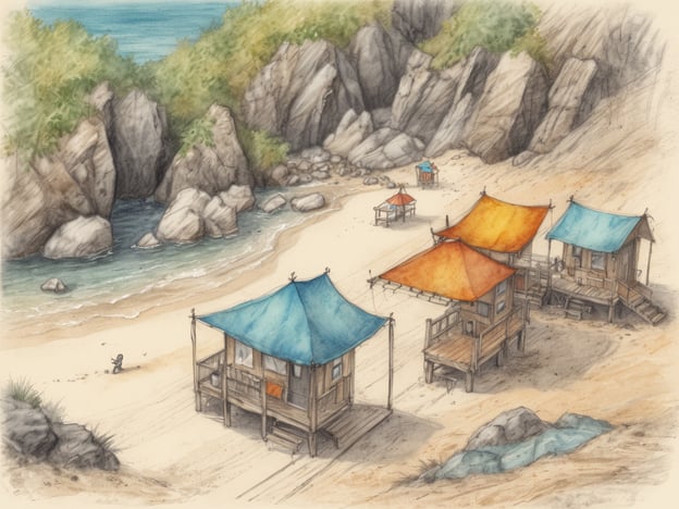 Auf dem Bild ist eine malerische Strandlandschaft mit mehreren bunten Hütten zu sehen, die auf Stelzen stehen. Der Strand ist umgeben von beeindruckenden Felsen und klarem Wasser. Diese Umgebung eignet sich hervorragend für verschiedene Aktivitäten.
Für Erholung könntest du hier entspannte Tage am Strand verbringen, schwimmen oder einfach in der Sonne liegen und die Landschaft genießen. Es bietet sich außerdem an, ein gutes Buch zu lesen oder im Sand zu meditieren.
Für Abenteuer könntest du Kajak fahren, die Küste entlang wandern oder die Klippen erkunden. Auch das Schnorcheln in den klaren Gewässern wäre eine spannende Möglichkeit, die Unterwasserwelt zu entdecken.