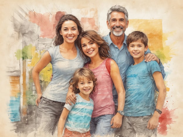 Auf dem Bild ist eine fröhliche Familie zu sehen, die gemeinsam posiert. Aktivitäten, die für die ganze Familie geeignet sind, könnten sein:
1. **Familienausflüge**: Ein gemeinsamer Tag im Park oder ein Besuch im Zoo.
2. **Brettspielabende**: Spiele wie „Monopoly“ oder „Scrabble“ fördern den Teamgeist und machen Spaß.
3. **Kochen oder Backen**: Gemeinsam ein Rezept ausprobieren, um neue Gerichte zu kreieren.
4. **Gemeinsames Sporttreiben**: Eine Radtour oder ein Nachmittag im Schwimmbad.
5. **Filme schauen**: Ein Familienfilmeabend mit selbstgemopptem Popcorn.
Solche Aktivitäten stärken den Zusammenhalt und sorgen für schöne Erinnerungen!