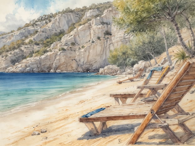 Auf dem Bild ist ein schöner Strand mit Liegen zu sehen, umgeben von felsigen Klippen und grünem Bewuchs. In Sant Elm kannst du ähnliche Aktivitäten genießen, wie zum Beispiel:
1. **Sonnenbaden**: Entspanne dich auf dem Sandstrand und genieße die Sonne.
2. **Schwimmen**: Das klare Wasser lädt ein, schwimmen zu gehen und sich abzukühlen.
3. **Wasseraktivitäten**: Du kannst schnorcheln oder Kajak fahren und die Küste entdecken.
4. **Wandern**: Die umliegenden Hügel bieten tolle Wanderwege mit Blick auf das Meer.
5. **Genuss von Gastronomie**: Viele Restaurants in der Nähe bieten frisch gefangenen Fisch und lokale Gerichte an.
Diese Aktivitäten machen einen Aufenthalt in Sant Elm besonders angenehm.