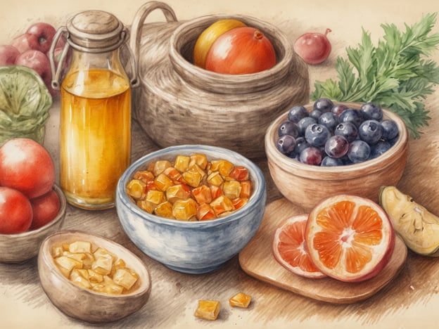 Auf dem Bild sind verschiedene kulinarische Zutaten zu sehen, die eine bunte und frische Auswahl darstellen. Hier sind einige kulinarische Geheimtipps, um diese Zutaten zu nutzen:
1. **Blaubeeren**: Verwenden Sie frische Blaubeeren in Salaten oder als Topping für Joghurt. Sie verleihen eine süße Note und sind reich an Antioxidantien.
2. **Zitrusfrüchte**: Die Kombination aus Orangen und anderen Zitrusfrüchten sorgt für eine erfrischende Vinaigrette. Mischen Sie den Saft mit Olivenöl, Salz und Pfeffer für ein einfaches Dressing.
3. **Gelierte Früchte**: Verwenden Sie die gelierten Stücke als Füllung für Desserts oder als Topping auf Käsekuchen. Sie bringen eine süße Textur und verstärken den Geschmack.
4. **Hausgemachtes Dressing**: Das Öl im Glas eignet sich hervorragend für ein selbstgemachtes Dressing. Kombinieren Sie es mit Kräutern aus der Umgebung, um einen aromatischen Zusatz zu Salaten zu kreieren.
5. **Apfel- und Schnittsalat**: Mischen Sie die Äpfel mit frischem Blattgemüse, Nüssen und einem leichten Dressing für einen knackigen Salat, der besonders im Sommer erfrischend ist.
Nutzen Sie diese Tipps, um die frischen Zutaten optimal in der Küche einzusetzen und köstliche Gerichte zu zaubern!