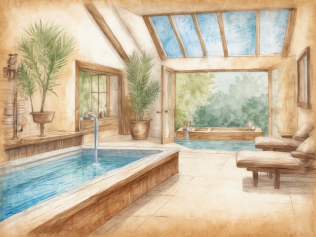 Auf dem Bild ist ein einladender Wellnessbereich zu sehen, der Ruhe und Entspannung ausstrahlt. Der Raum ist hell und offen gestaltet, mit einem kleinen Pool und einer Badewanne, umgeben von Pflanzen.Wenn Sie nach Wellness-Angeboten in Karlsbad suchen, gibt es viele Möglichkeiten, um zu entspannen und sich zu erholen. Beliebte Optionen umfassen Thermalbäder, Saunen und verschiedene Anwendungen wie Massagen und Schönheitsbehandlungen. Die natürlichen Heilquellen und die wunderschöne Umgebung machen Karlsbad zu einem idealen Ziel für Wellnessliebhaber.