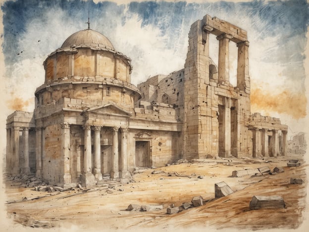 Auf dem Bild ist eine historische Ruine zu sehen, die möglicherweise an die Auswirkungen der Weltkriege erinnert. Diese Art von Architektur könnte auf eine zerstörte oder verlassene Stadt hinweisen, die unter den verheerenden Bedingungen des Ersten oder Zweiten Weltkriegs gelitten hat.Die Zerstörung solcher Bauwerke symbolisiert nicht nur den physischen Verlust von Kultur und Geschichte, sondern auch die tiefen emotionalen und sozialen Auswirkungen, die Kriege auf die Menschen und die Gesellschaft insgesamt haben. Viele Städte erlebten während der Konflikte erhebliche Zerstörungen, was zu einer Neubewertung von Erbe und Identität führte. Ruinen wie diese erinnern uns an die Notwendigkeit des Friedens und der Bewahrung historischer Stätten für zukünftige Generationen.