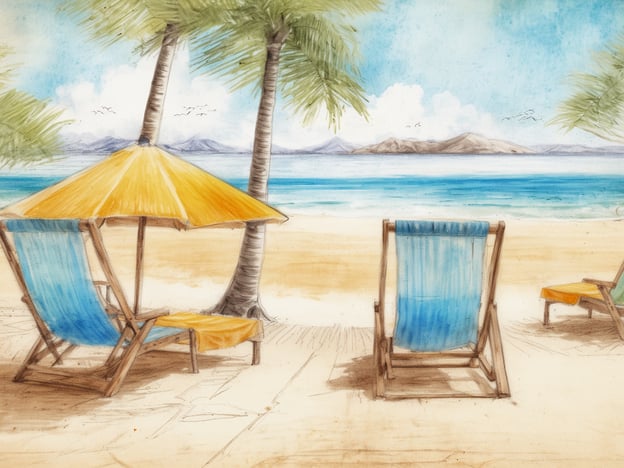 Auf dem Bild ist ein schöner Strand mit Liegestühlen und einem Sonnenschirm zu sehen. Die Umgebung wirkt entspannt und einladend, ideal für einen Urlaub.Die beste Reisezeit für die Kanarischen Inseln ist typischerweise von Mai bis Oktober, wenn das Wetter mild und die Strände gut besuchbar sind. In dieser Zeit kann man das angenehme Klima optimal genießen und die vielfältigen Freizeitmöglichkeiten nutzen.