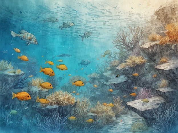 Auf dem Bild sind eine Vielzahl von bunten Fischen in einem klaren, blauen Wasser zu sehen. Die Unterwasserlandschaft zeigt korallenartige Strukturen und verschiedene Pflanzen, die typisch für ein Riff sind.
Für Tauchmöglichkeiten in solchen wunderschönen Unterwasserumgebungen bieten Anbieter wie PADI (Professional Association of Diving Instructors) oder lokale Tauchschulen in Regionen wie dem Roten Meer oder dem Great Barrier Reef geführte Tauchgänge an. Diese Anbieter ermöglichen es Tauchern, die faszinierende Meereswelt mit einer Vielzahl von Fischen und Korallen zu erkunden. Zudem gibt es Möglichkeiten für Schnorcheltouren, die oft auch für Anfänger geeignet sind.