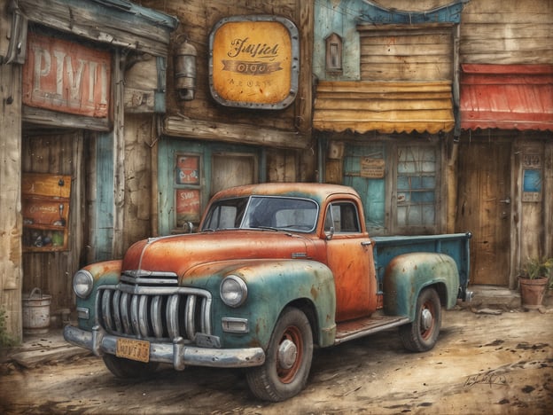 Auf dem Bild ist ein bunter, älterer Pickup-Truck vor einem rustikalen Gebäude zu sehen. Die Szenerie vermittelt einen nostalgischen Charme, wahrscheinlich in einer ländlichen oder kleinen Stadt.
Wenn du auf der Suche nach Geheimtipps bist, abseits der Touristenströme, könnte es sich lohnen, ähnliche kleine Orte zu erkunden, die nicht in jedem Reiseführer stehen. Suche nach unentdeckten Dörfern, wo du lokale Märkte und handwerkliche Geschäfte finden kannst, oder erkunde die Umgebung mit einem Fahrrad, um versteckte Naturpfade oder historische Stätten zu entdecken. Oftmals lohnt es sich auch, mit Einheimischen ins Gespräch zu kommen; sie haben meist die besten Tipps für authentische Erlebnisse.