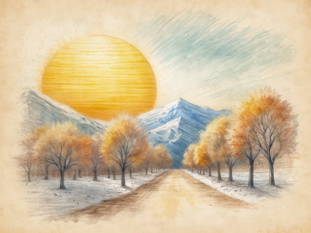 Das Bild zeigt eine idyllische Landschaft mit einem großen Sonnenaufgang über schneebedeckten Bergen und einem Weg, der von Bäumen mit herbstlichem Laub gesäumt ist.Warum die Kanarischen Inseln im Dezember besuchen? Die Kanarischen Inseln bieten im Dezember milde Temperaturen, sonniges Wetter und eine angenehme Atmosphäre, perfekt für einen gemütlichen Urlaub. Die vielseitige Natur, die schönen Strände und die Möglichkeit, zahlreiche Outdoor-Aktivitäten zu genießen, machen sie zu einem idealen Reiseziel, besonders während der kalten Wintermonate in Europa.