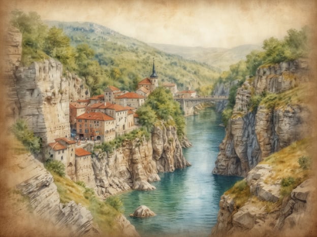 Auf dem Bild ist eine malerische Landschaft mit einem kleinen Dorf in einer Schlucht zu sehen. Das Dorf besteht aus charmanten Häusern mit roten Dächern, die sich entlang eines ruhigen Gewässers erstrecken, umgeben von steilen Felsen und sanften Hügeln.Wenn du an Geheimtipps in Osteuropa interessiert bist, könnte ein Besuch in der Region der **Sächsischen Schweiz** oder in den **Alpen der Slowakei** spannend sein. Dort findest du ebenso atemberaubende Landschaften, versteckte Dörfer und zahlreiche Wanderwege, die abseits der Touristenströme liegen. Ein weiterer Geheimtipp wäre die **Region Transsilvanien** in Rumänien, wo du mittelalterliche Dörfer, eindrucksvolle Burgen und die unberührte Natur erleben kannst.