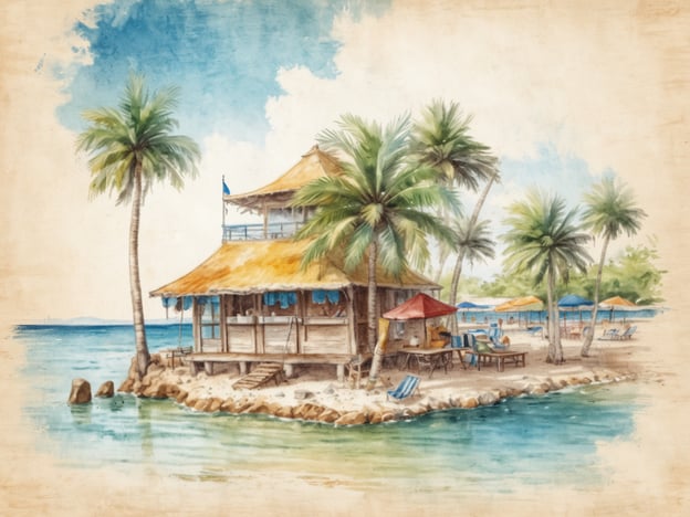 Auf dem Bild ist eine malerische Strandlandschaft zu sehen, die ein tropisches Gefühl vermittelt. Im Vordergrund steht ein rustikales Gebäude, möglicherweise ein Strandhaus oder ein Restaurant, umgeben von Palmen. Es gibt einen kleinen Bereich mit Liegen und Sonnenschirmen, die zum Entspannen einladen. Das Wasser ist klar und flach, was es zu einem idealen Ort für Badegäste macht.
### Reiseplan für die erste Woche:
**Tag 1: Ankunft**
- Ankommen am Zielort, Check-in im Hotel.
- Entspannen am Strand.
**Tag 2: Erkundung der Umgebung**
- Besuch des lokalen Marktes.
- Probieren von regionalen Speisen in einem nahegelegenen Restaurant.
**Tag 3: Wassersportaktivitäten**
- Bieten von Schnorcheln oder Kajakfahren an.
- Entspannen am Strand oder am Pool.
**Tag 4: Kulturelle Erlebnisse**
- Besichtigung von Sehenswürdigkeiten oder Museen in der Nähe.
- Teilnahme an einer kulturellen Veranstaltung oder einem Fest.
**Tag 5: Natur und Abenteuer**
- Tagesausflug in einen Nationalpark oder zu einer Wanderroute.
- Möglichkeiten für Vogelbeobachtungen oder Tierbeobachtungen.
**Tag 6: Entspannungstag**
- Wellness-Tag mit Massagen oder Spa-Behandlungen.
- Chillige Zeit am Strand, vielleicht mit einem guten Buch.
**Tag 7: Abreisevorbereitungen**
- Letzte Erkundungen oder Einkäufe.
- Check-out und Abreise.
Dieser Plan bietet eine ausgewogene Mischung aus Entspannung und Aktivitäten, ideal für eine Woche in einem tropischen Paradies!