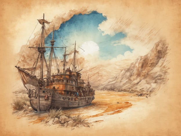 Auf dem Bild ist ein historisches Dampfschiff zu sehen, das entlang eines gewundenen Flusses fährt, umgeben von dramatischen Bergen und einer strahlenden Himmel. Die warme Farbpalette und die skizzenhafte Darstellung verleihen dem Bild eine nostalgische Atmosphäre.Für Naturliebhaber symbolisiert dieser Wild Card-Moment die Verbindung zwischen Mensch und Natur. Es erinnert daran, wie wichtig es ist, die natürlichen Gewässer und Landschaften zu respektieren und zu schützen. Die Erkundung der Natur durch wasserbasierte Reisen bietet zahlreiche Möglichkeiten, die Schönheit und Vielfalt der Umwelt zu genießen und zu bewahren. Dieses Bild ermutigt dazu, die Welt um uns herum zu schätzen und aktiv zu schützen.