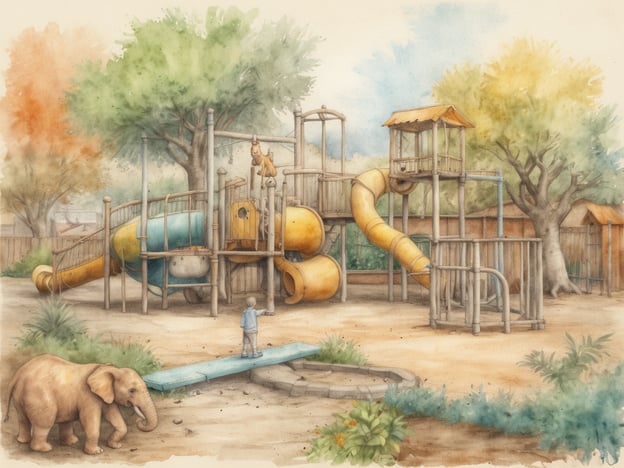 Auf dem Bild ist ein schöner Spielplatz zu sehen, der für Familien mit Kleinkindern ideal ist. Kinder können auf den verschiedenen Rutschen und Klettergerüsten spielen, was ihre motorischen Fähigkeiten fördert. Außerdem bietet der Spielplatz ein großes, sicheres Gelände, das zum Herumtollen einlädt.In der Nähe gibt es ein niedliches Elefantenspielzeug, das die Fantasie der Kleinen anregt und als Teil des Spiels integriert werden kann. Solch ein Ort ist perfekt für Familienausflüge, da er sowohl die Sicherheit als auch den Spaß für die Kleinen gewährleistet. Hier können Eltern entspannen, während ihre Kinder in einer kreativen Umgebung spielen und neue Freunde finden.