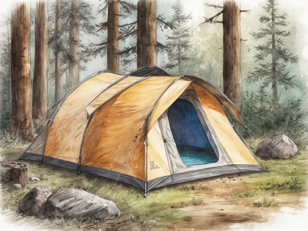 Auf dem Bild ist ein orangefarbenes Zelt zu sehen, das in einem Wald aufgestellt ist. Um das Zelt herum befinden sich ein paar Steine und ein Baumstumpf, was auf eine natürliche Umgebung hindeutet.
**Was ist Glamping?** Glamping ist eine Kombination aus „Glamorous“ und „Camping“ und bezeichnet eine Form des Campings, bei der man den Komfort und die Annehmlichkeiten eines Hotels mit dem Naturerlebnis des Campens verbindet. Dabei bietet Glamping oft luxuriöse Zelte, Hütten oder Baumhäuser, die mit bequemen Betten, Badezimmern und anderen modernen Annehmlichkeiten ausgestattet sind.