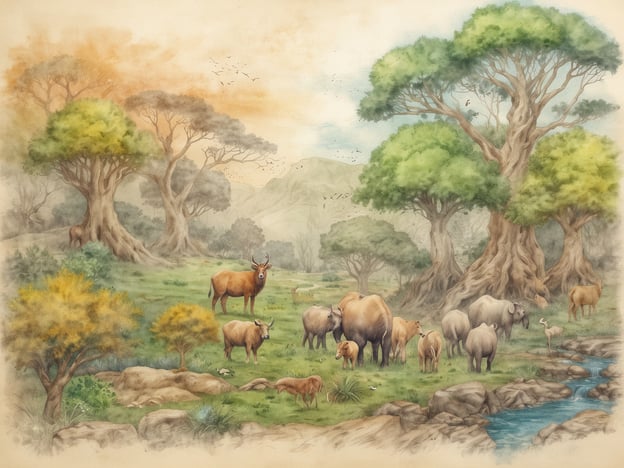Auf dem Bild sind eine vielfältige Landschaft mit Bäumen, Gras und verschiedenen Tieren zu sehen, die in einer friedlichen Umgebung leben.Die Flora spielt eine entscheidende Rolle für die Umwelt, da sie Sauerstoff produziert, Lebensräume für viele Tierarten bietet und zur Regulierung des Klimas beiträgt. Bäume und Pflanzen filtern Schadstoffe aus der Luft, schützen den Boden vor Erosion und fördern die Biodiversität. Darüber hinaus sind Wälder wichtige Wasserspeicher, die den Wasserhaushalt eines Gebietes stabilisieren. Insgesamt unterstützt die Flora die Gesundheit unseres Planeten und das Wohlergehen aller Lebewesen.