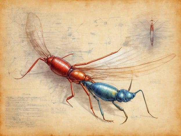 Auf dem Bild ist eine detaillierte Darstellung eines Insekts zu sehen, das möglicherweise eine Mücke darstellt. Mücken sind bekannt dafür, Malaria zu übertragen.Zu den häufigsten Symptomen einer Malaria-Infektion gehören:1. Fieber und Schüttelfrost2. Kopfschmerzen3. Muskelschmerzen4. Müdigkeit5. Übelkeit und ErbrechenDiese Symptome treten typischerweise einige Tage nach dem Stich einer infizierten Mücke auf.