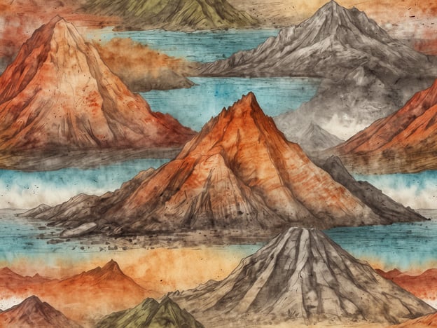 Das Bild zeigt eine künstlerische Darstellung von Bergen und Gewässern, die an eine vulkanische Landschaft erinnern. Diese Szenen passen gut zur Entstehungsgeschichte des Pilanesberg Nationalparks, der in Südafrika liegt und durch vulkanische Aktivitäten geformt wurde.Der Pilanesberg entstand vor etwa 1,2 Milliarden Jahren durch einen schätzungsweise 17 Kilometer breiten Vulkanausbruch. Diese geologischen Prozesse führten zur Bildung von majestätischen Bergen und Tälern, die heute Teil des Parks sind. Nach der vulkanischen Aktivität wurde das Gebiet im Laufe der Jahrhunderte durch Erosion weiter geformt, was zu der heutigen Landschaft führte, die sowohl reich an Flora und Fauna ist als auch zahlreiche Wasserstellen umfasst.Diese Aspekte sind charakteristisch für den Pilanesberg, der dank seiner einzigartigen Geologie und Biologie ein beliebtes Ziel für Naturliebhaber und Touristen geworden ist.